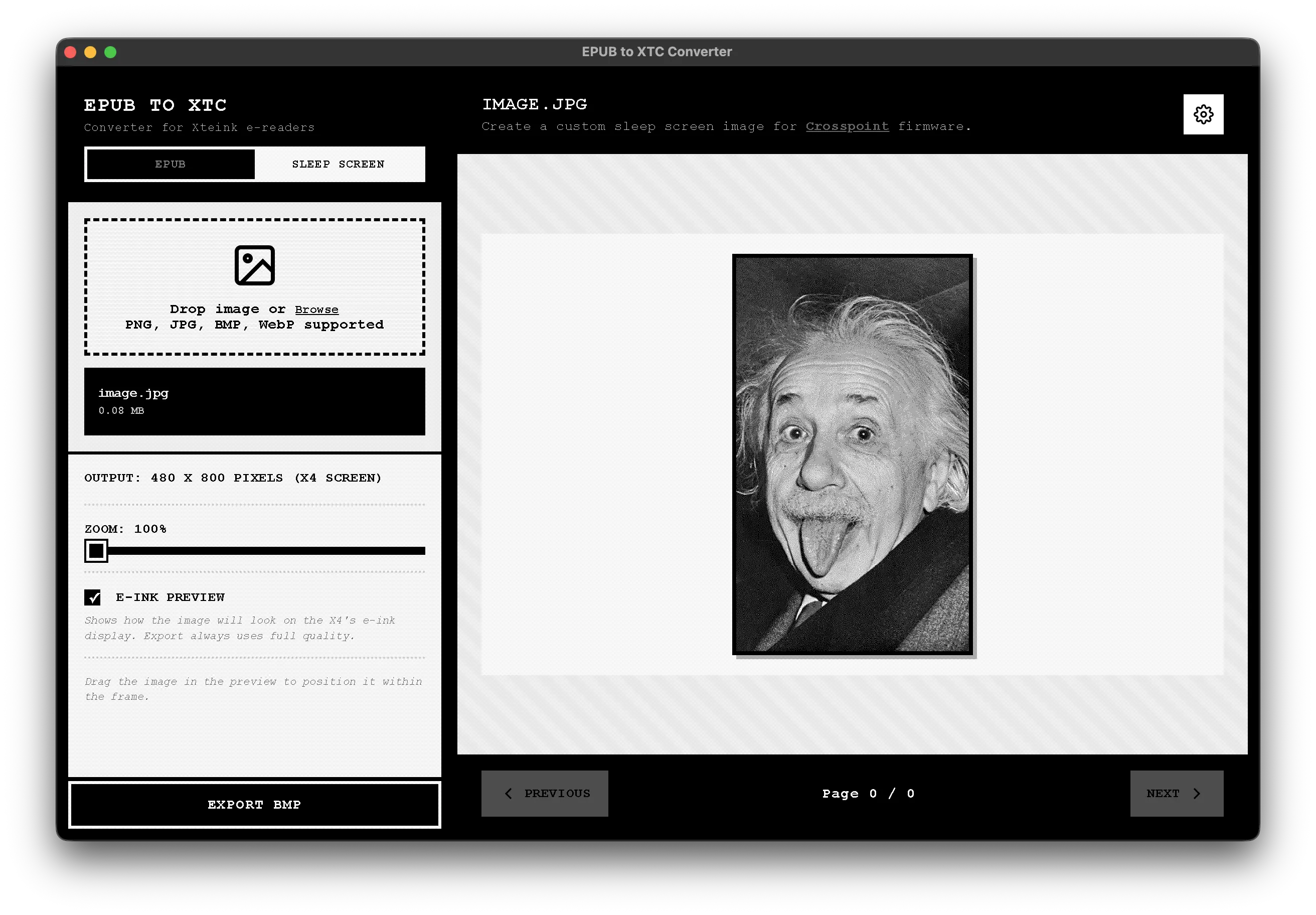 Sleep screen creator interface showing image crop and preview